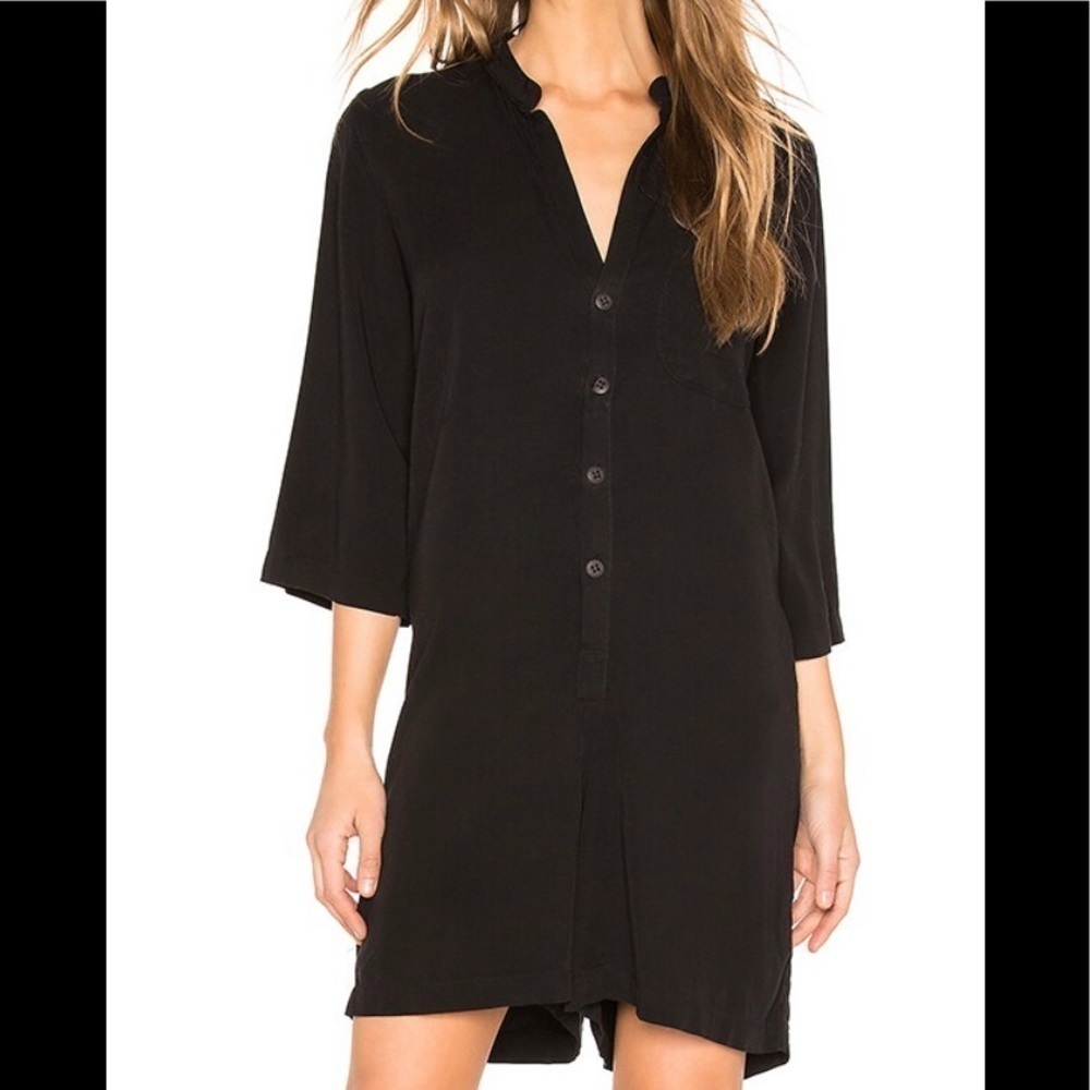 NSF Black Button Front Lightweight Classic Casual Romper 3/4 Sleeve Size Small